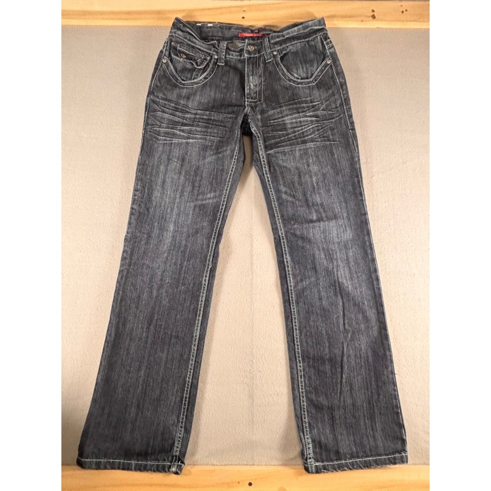Vigoss Jeans Mens 34x33 Dark Wash Straight Leg Contrast Stitch‎ Whiskered Denim